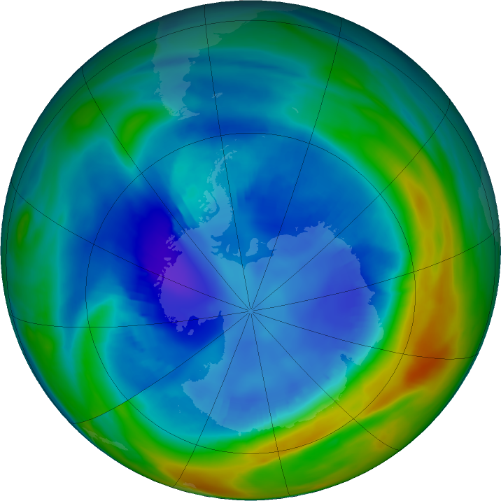 Antarctic ozone map for 22 August 2020
